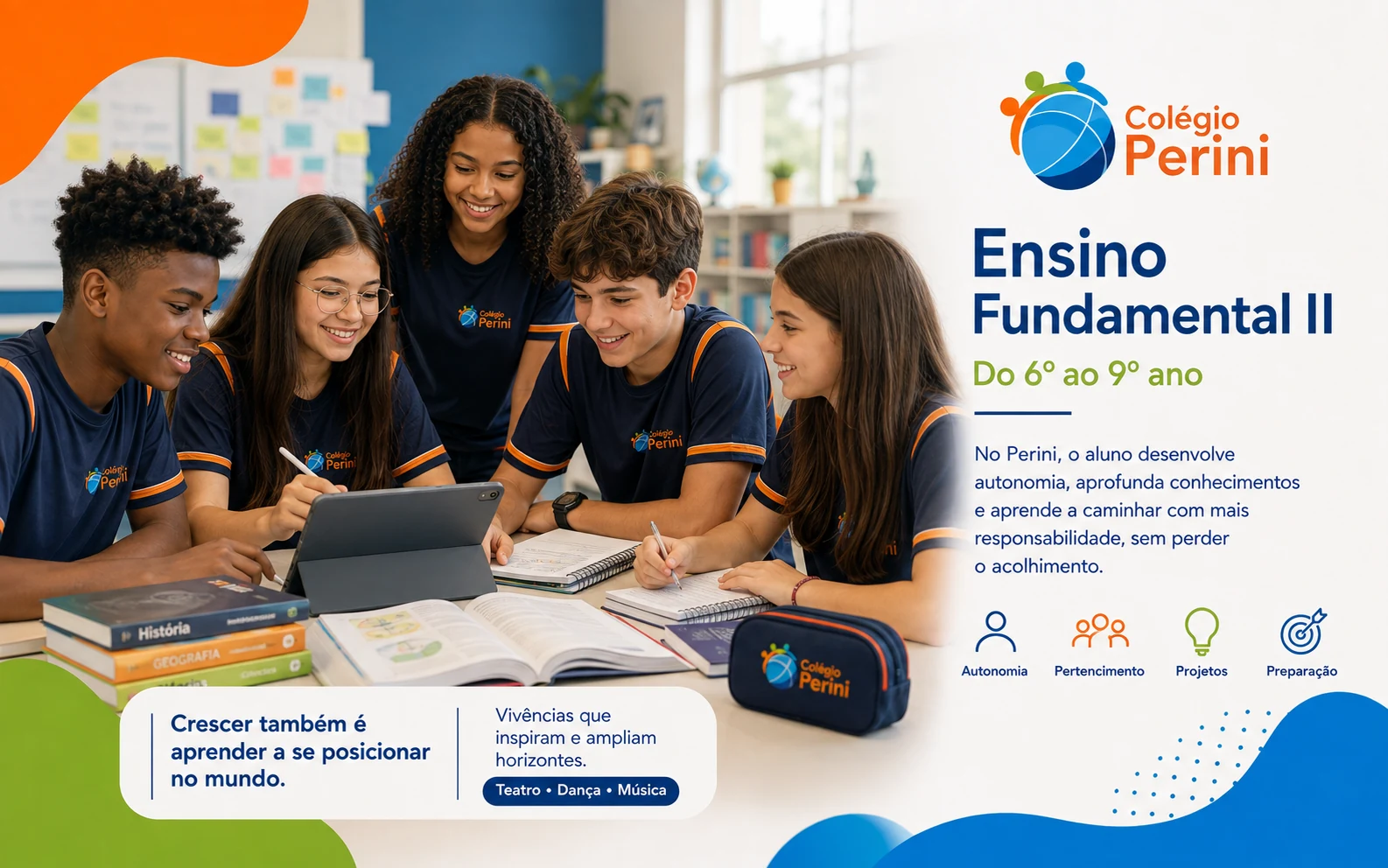 Apresentação do Ensino Fundamental II do Colégio Perini, do 6º ao 9º ano