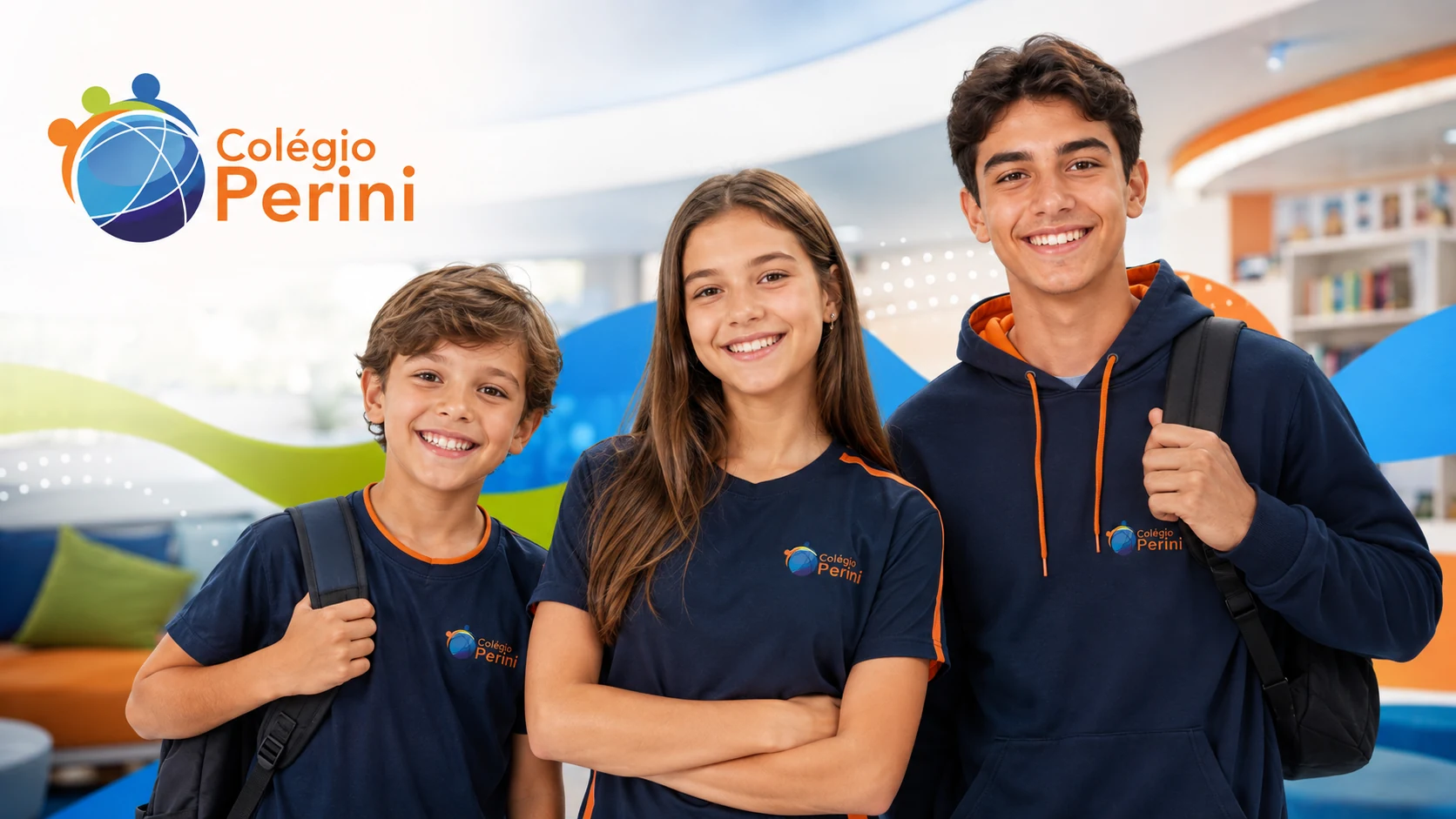 Alunos do Colégio Perini em ambiente escolar